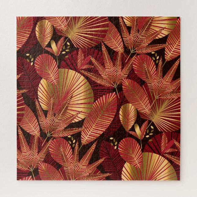 Gold Red, Geometric Tropical Pattern. Jigsaw Puzzle (Vertical)