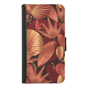 Gold Red, Geometric Tropical Pattern. Samsung Galaxy S5 Wallet Case