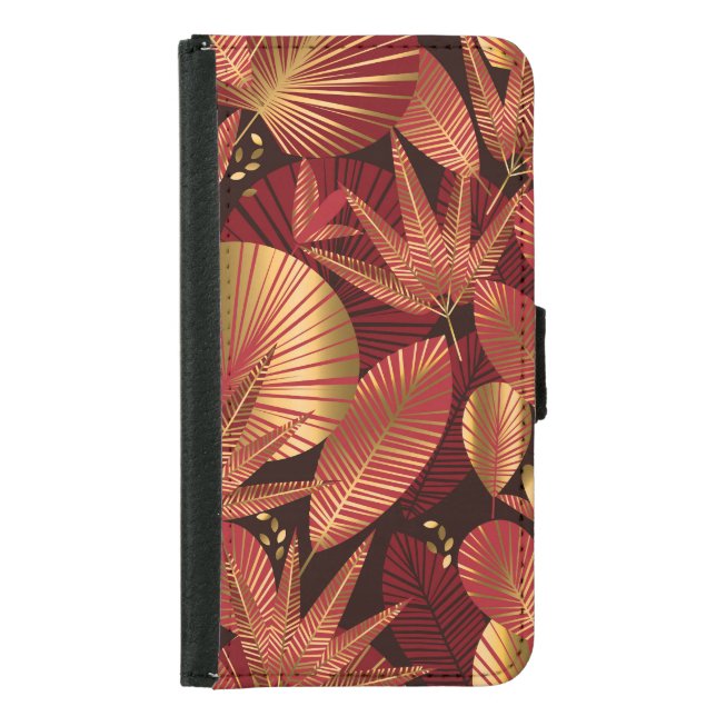 Gold Red, Geometric Tropical Pattern. Samsung Galaxy Wallet Case (Front)