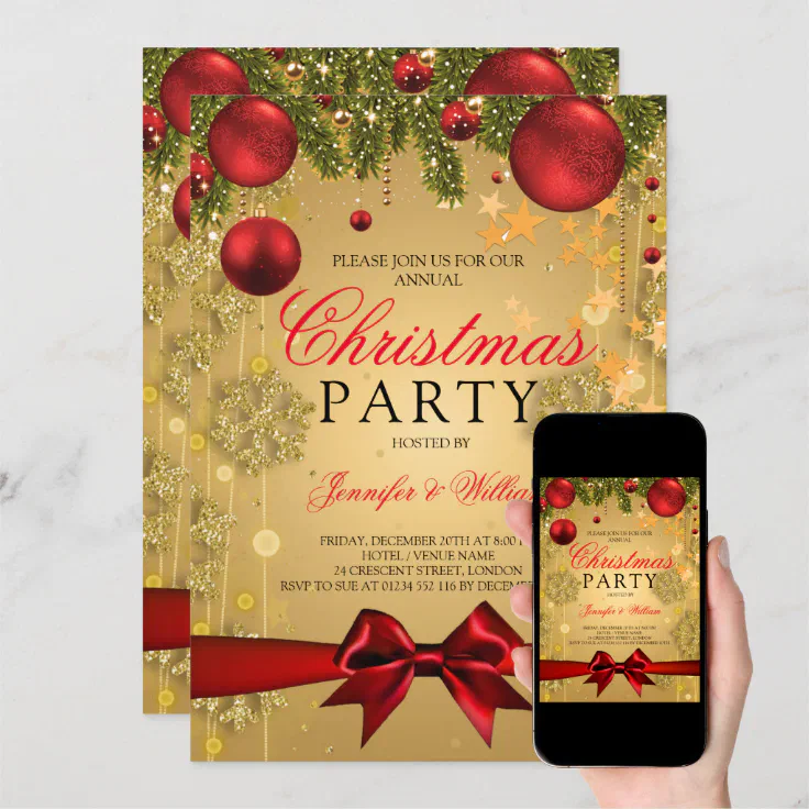 Gold & Red Glam Christmas Holiday Party Invitation | Zazzle