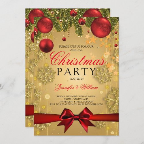 Gold  Red Glam Christmas Holiday Party Invitation