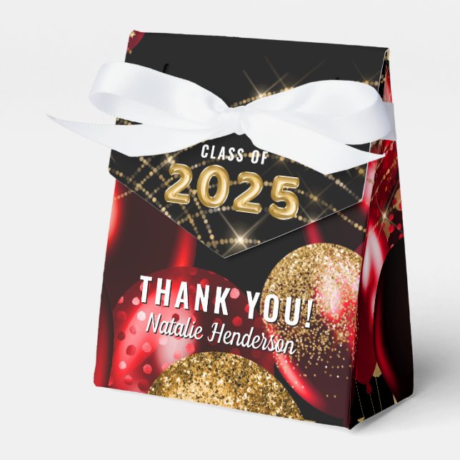 Gold Red Glitter Balloons 2021 Graduation Party Favor Boxes (Front Side)