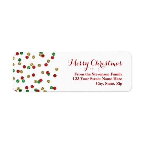 Gold Red Glitter Confetti Christmas Address Label