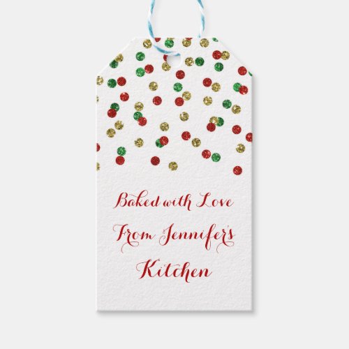 Gold Red Glitter Confetti Christmas Baking Tags
