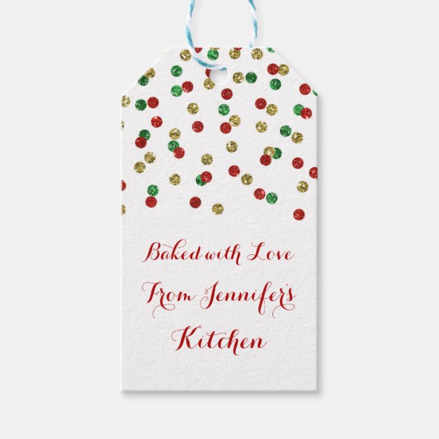 Gold Red Glitter Confetti Christmas Baking Tags