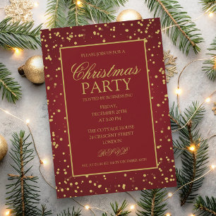 Gold Red Glitter Dots Christmas Holiday Party Invitation