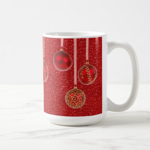 Gold Red Glitter Merry Christmas Baubles Mug