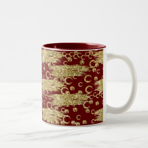 Gold Red Glittery Stripes and Circles Two_Tone Coffee Mug