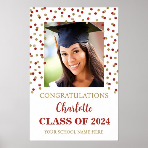 Gold Red Graduation Party Custom 12x18 Photo Poster