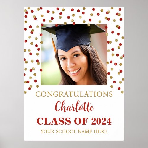 Gold Red Graduation Party Custom 18x24 Photo Poster