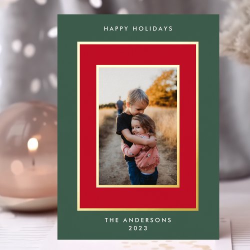 Gold RED  GREEN Elegant Christmas Frames  Photo Foil Holiday Card