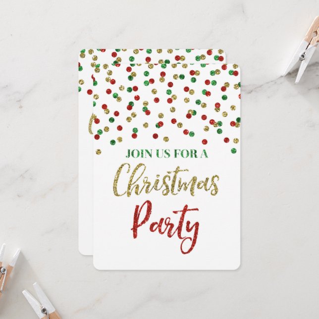 Green & Gold Confetti Holiday Party Invitations