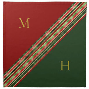 Gold Red Green Monogram Christmas Cloth Napkin