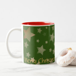 Gold Red Green Star Elegant Vintage Christmas Two-Tone Coffee Mug