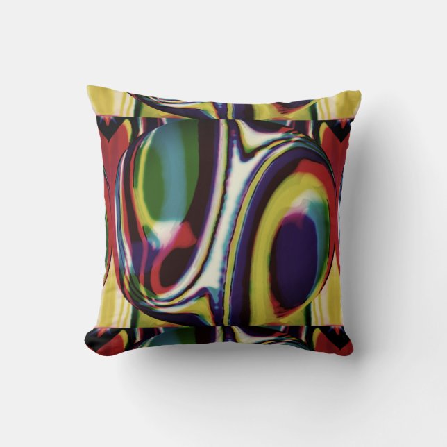 Gold Red Green Violet Black Geometric Circles Throw Pillow (Front)