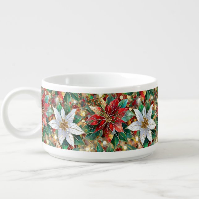 Gold Red Green White Poinsettia Bowl (Right)