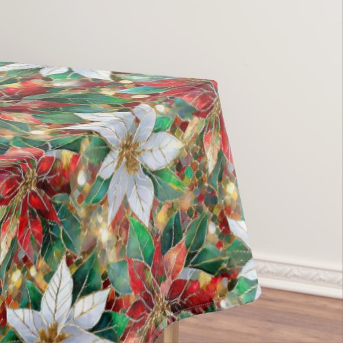 Gold Red Green White Poinsettia Tablecloth