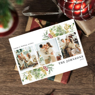 Gold Red Green Winter Botanical Photo Holiday Card