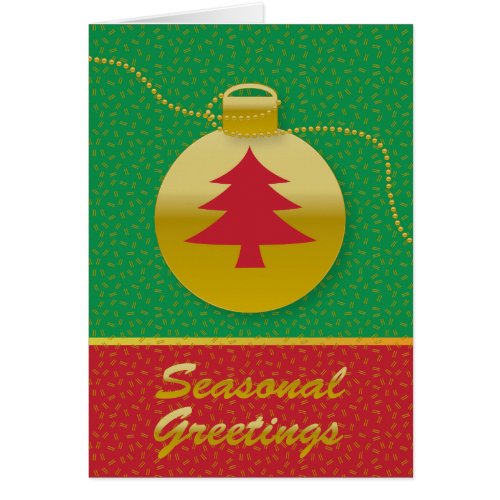 Gold Red  green Xmas baubel Greetings card