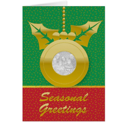 Gold Red  green Xmas Photo baubel Greetings