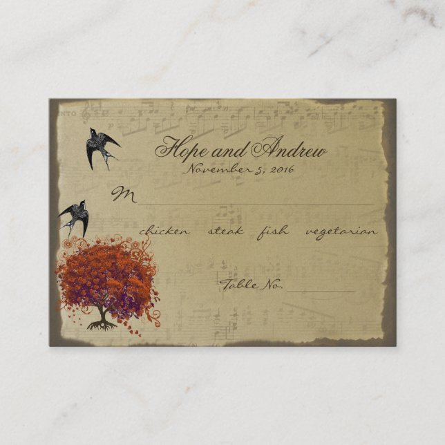 Gold Red Heart Leaf Place Card Menu Selection (Front)