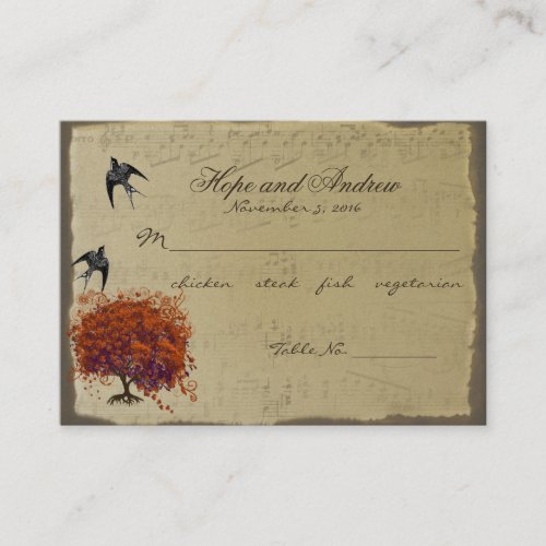 Gold  Red Heart Leaf Place Card Menu Selection Business Card Template