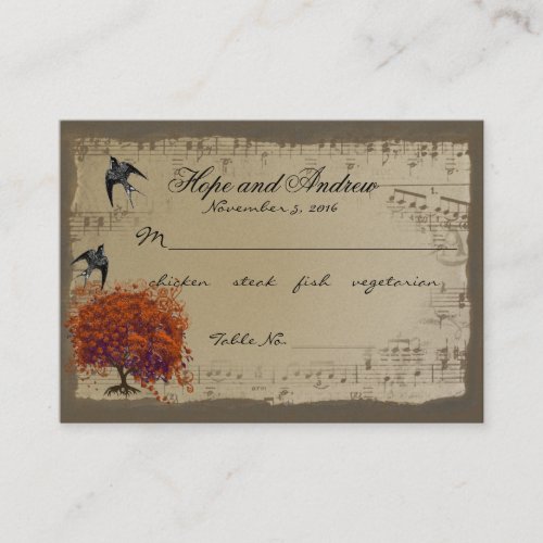 Gold  Red Heart Leaf Place Card Menu Selection Business Card Template