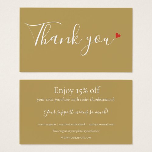 Gold Red Heart Thank You Shopping Discount Card
