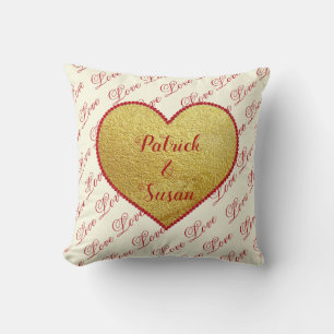 Gold Red Heart Typography Elegant Valentines Day Throw Pillow
