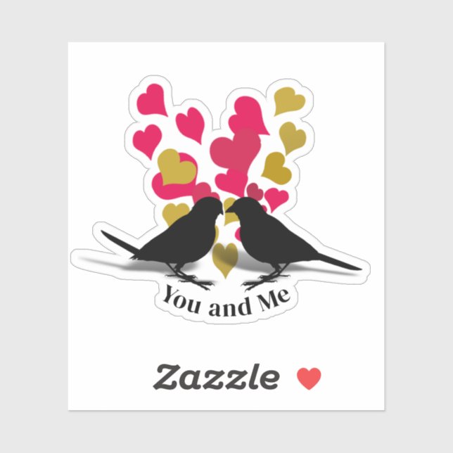 Gold Red Hearts Love Birds Valentine Sticker (Sheet)
