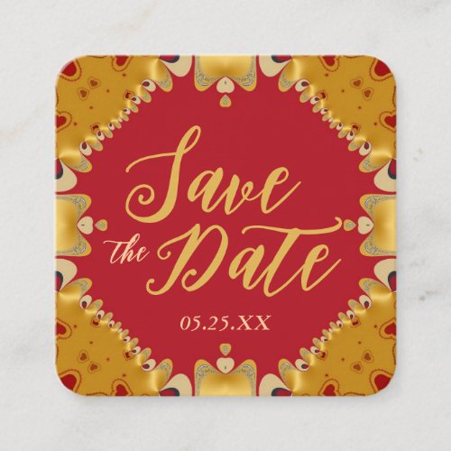 Gold  Red Hearts Save the Date Cards