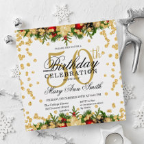 Gold & Red Holiday Glitter Glam 50th Birthday Invitation