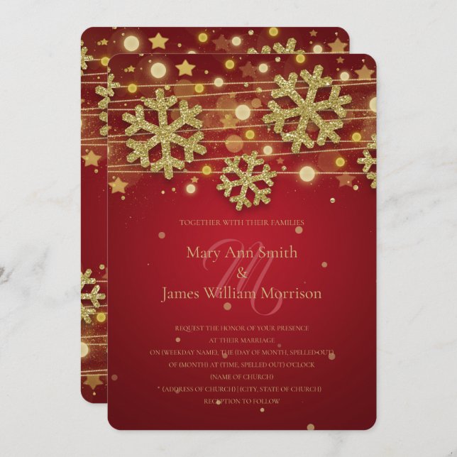Gold & Red Holiday Wedding Save The Date Invitation (Front/Back)