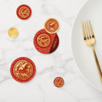 Gold Red Horse papercut 2026 Golden Party Confetti
