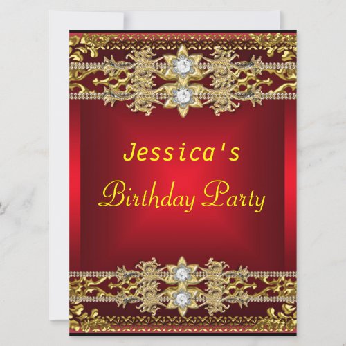 Gold Red Hot Glamour 21st Birthday Party Invitation