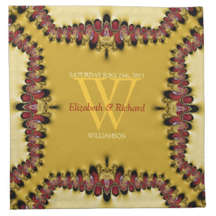 Gold Red Lace Monogram Wedding Napkin