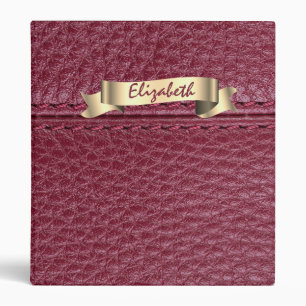 Gold,Red Leather Look, Monogram 3 Ring Binder