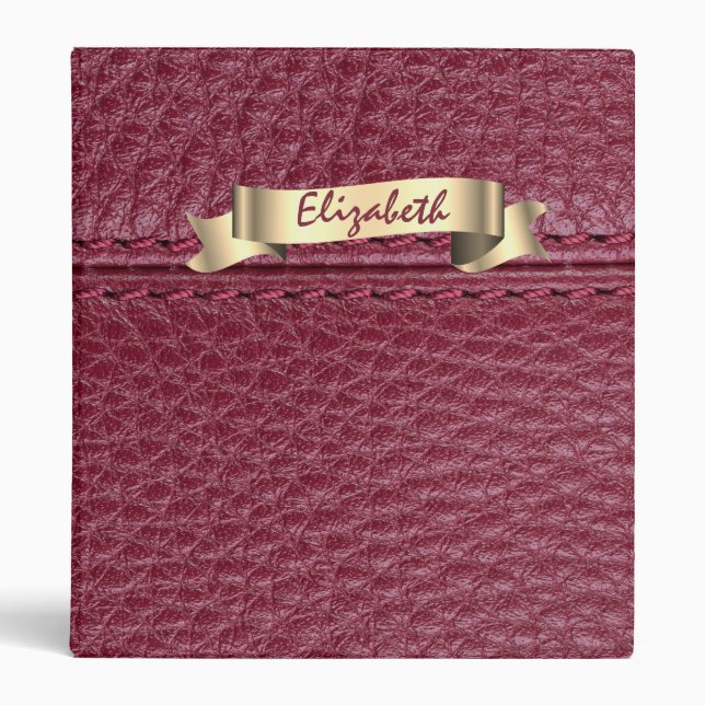 Gold,Red Leather Look, Monogram  3 Ring Binder (Front)
