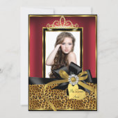 Gold Red Leopard Print & Bow Photo Quinceanera Invitation (Front)