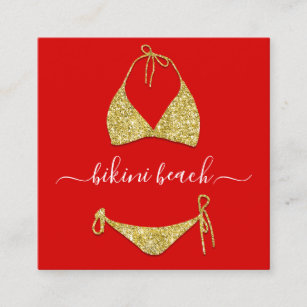 Gold Red Lingerie Beach Costume Underwear Shop QR Square Business Card