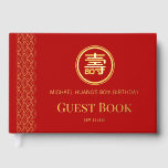 Gold Red Longevity Birthday Foil Guestbook (FS)<br><div class="desc">Traditional Chinese Red Gold Longevity Birthday Foil Guestbook. This design has the longevity symbol with the age (80) at the bottom left. This age is editable for up to 99 years old. The longevity symbol is used to celebrated elderly's birthday in Chinese culture. It is not meant for younger adult...</div>