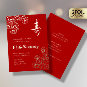 Gold Red Longevity Birthday Foil Invitation (3)