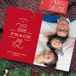 Gold Red LOVE PEACE JOY Greeting Photo Foil Holiday Card<br><div class="desc">Gold Red Pressed Holiday Christmas Gold Pressed LOVE PEACE JOY Greeting Photo Foil Holiday Card</div>
