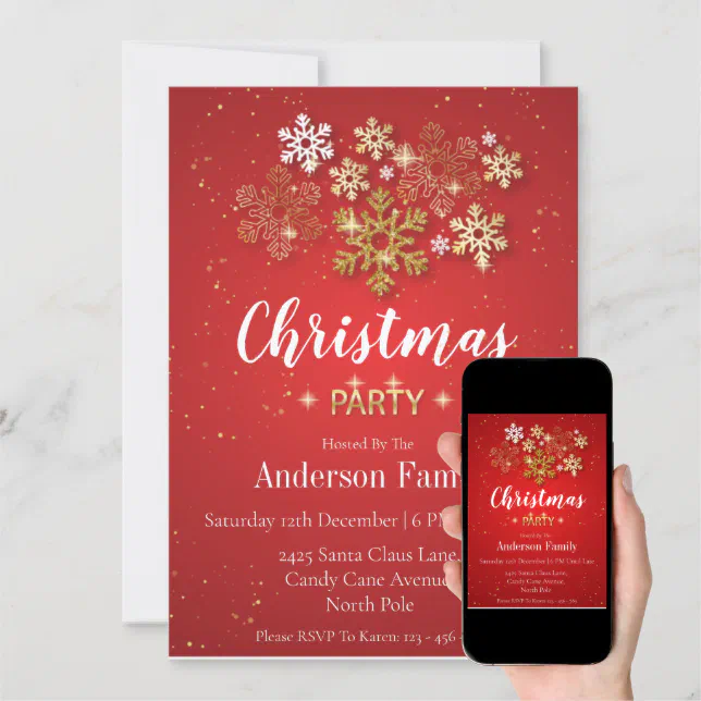 Gold & Red Luxury Style Christmas Party Invitation | Zazzle