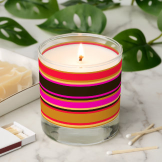 Gold, Red, & Magenta Striped Scented Jar Candle