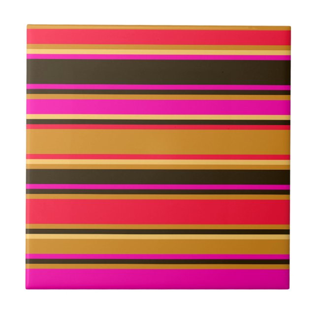 Gold, Red, & Magenta Striped Tile (Front)