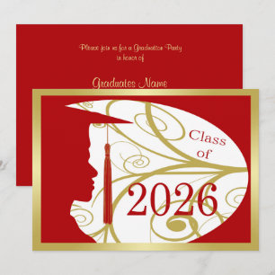 Gold/Red Man Silhouette 2026 Graduation Party Invitation
