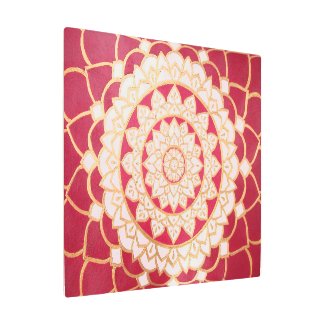 Gold Red Mandala White Luminous Metal Print