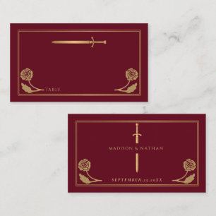 Gold Red Medieval Royal Sword Wedding Place Card