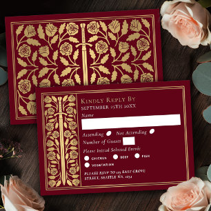 Gold Red Medieval Sword Wedding RSVP Card